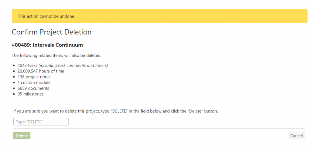 Delete Project Confirmation