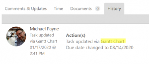 Task Action History Gantt