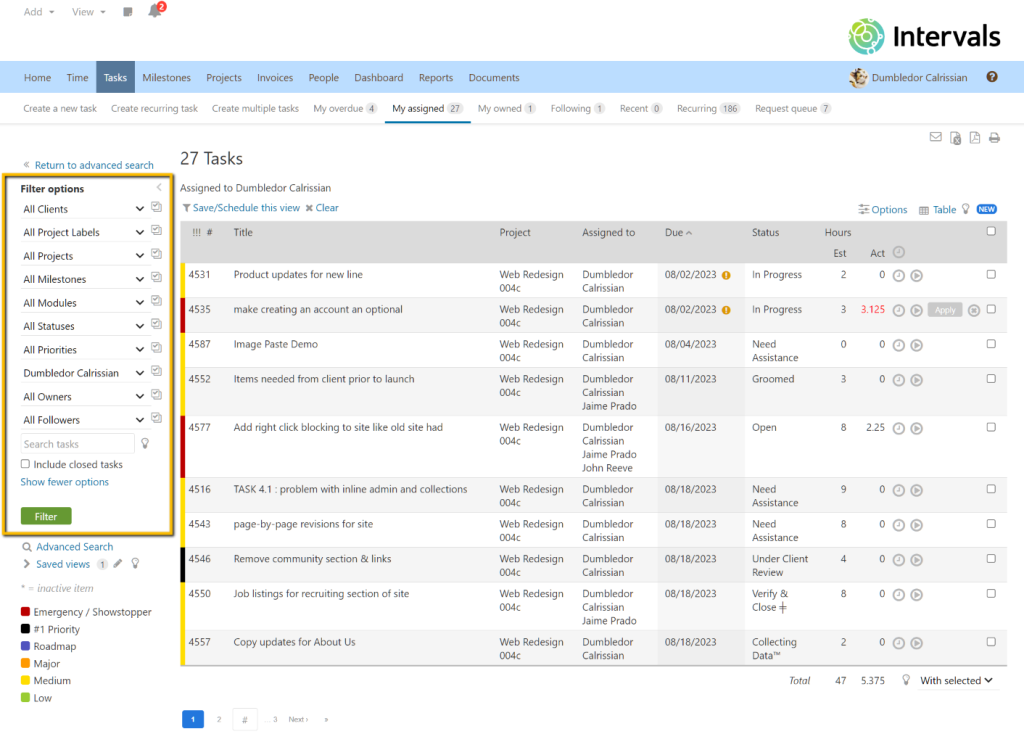 Filter Task Listing