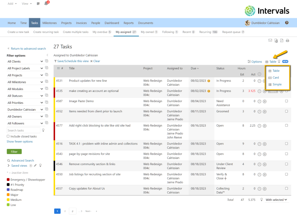 Task Views Menu