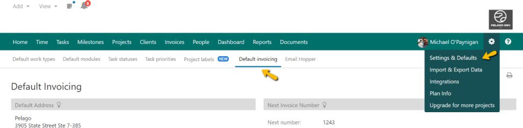 Default Invoicing Navigation