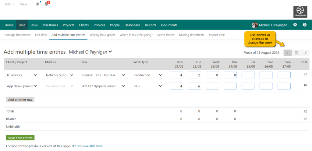 Timesheet Week Navigation